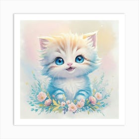 Cute Kitten Pastel Kids Wall Print 1 Art Print