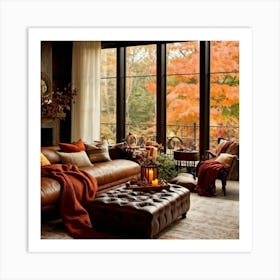 Autumn Living Room Embracing The Essence Of Comfort With A Palette Of Warm Oranges Reds And Golds (1) Art Print