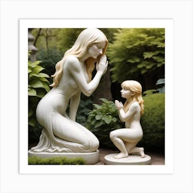 87 Garden Statuette Of A Low Kneeling Blonde Woman With Clasped Hands Praying At The Feet Of A Statuet Art Print