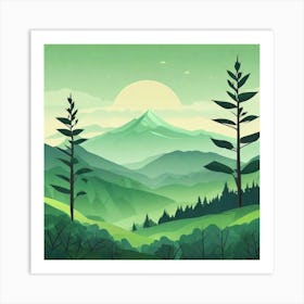 Misty mountains background in green tone 196 Art Print