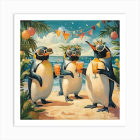 Tropical Penguin Beach Party Fun 6 Art Print