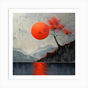 Red Tree with the sun - abstract art, abstract painting  city wall art, colorful wall art, home decor, minimal art, modern wall art, wall art, wall decoration, wall print colourful wall art, decor wall art, digital art, digital art download, interior wall art, downloadable art, eclectic wall, fantasy wall art, home decoration, home decor wall, printable art, printable wall art, wall art prints, artistic expression, contemporary, modern art print, Art Print