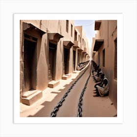 91 Photo Of A Very Narrow And Long Street With North African Slaves In A Row Chained Together Art Print