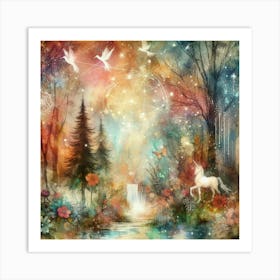 Unicorns In The Forest 1 Art Print