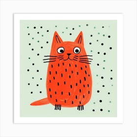 Red Polka Dot Cat 1 Art Print