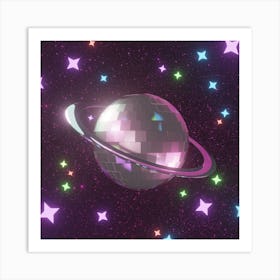 Space Saturn Disco Ball Art Print