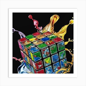 Colorful Rubiks Cube Dripping Paint 5 Art Print