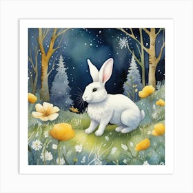 White Rabbit In The Woods Art Print