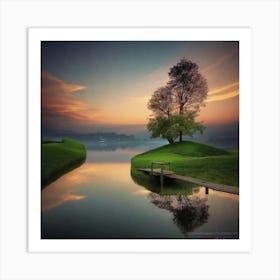 Tree In A Lake Art Print