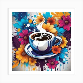 Coffee Cup With Flowers Art Print