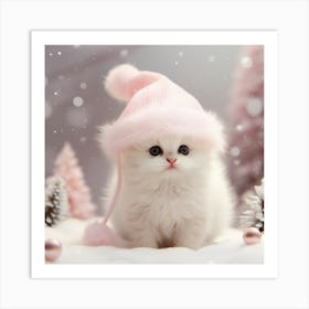 Cute Kitten In Pink Hat Art Print