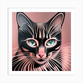 Pretty Black And Pink Cat Art Print