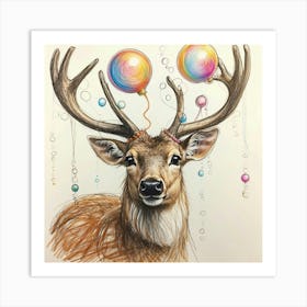 Deer With Balloons 3 Art Print