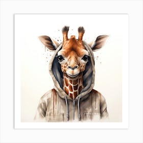 Watercolour Cartoon Giraffe In A Hoodie 2 Art Print