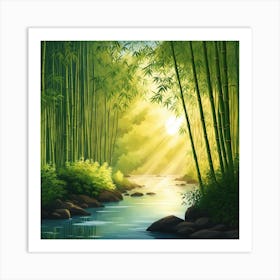 A Stream In A Bamboo Forest At Sun Rise Square Composition 49 Art Print