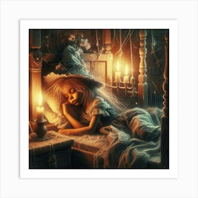 Little Witch Sleeping In Bed Art Print