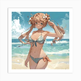 Anime Girl On The Beach Art Print