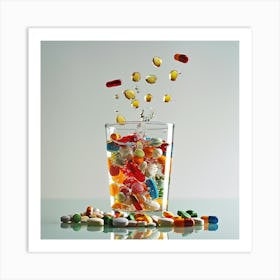 Colorful Pills In A Glass Art Print