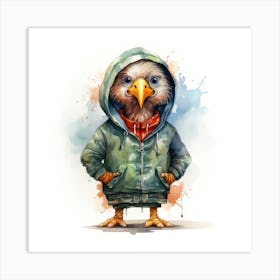 Watercolour Cartoon Turkey In A Hoodie 2 Art Print