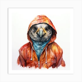 Watercolour Cartoon Quail In A Hoodie 3 Art Print