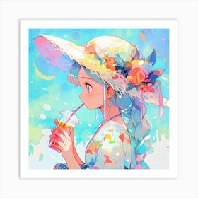 Anime Girl Drinking A Drink 1 Art Print