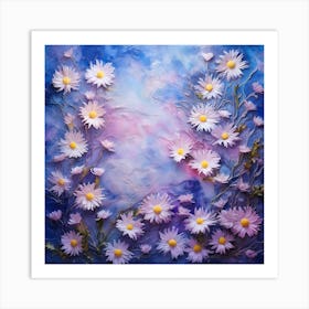 Daisies On A Blue Background Art Print