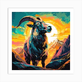Mountain Goat Sundown Art Print