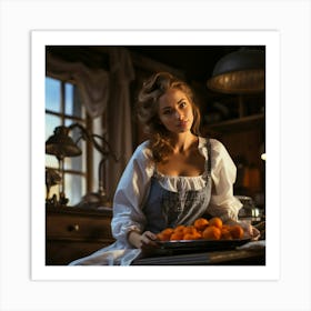 Portrait Of A Woman In A Kitchen Art Print