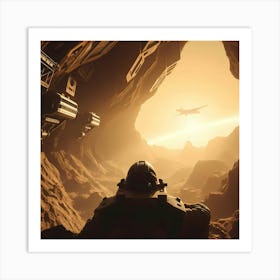 Spaceship In A Cave Art Print