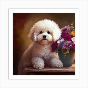 Poodle With Flowers Art Print