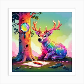 Deer With Magnifying Glass 11 Art Print