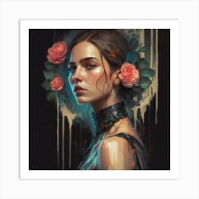 Woman With Roses Art Print