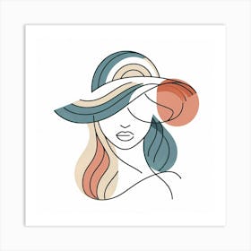 Beauty wearing Big Summer Hat - Color Minimal Illustration Art Print