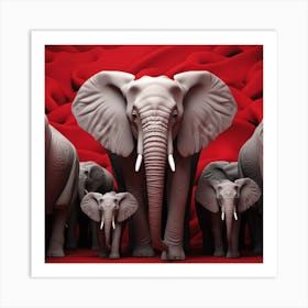 Elephants On Red Background Art Print