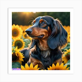 Dachshund In Sunflowers Art Print