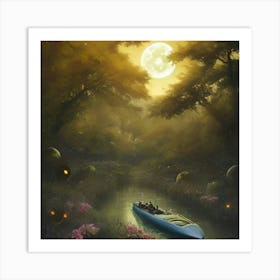 Boat In The Moonlight 1 Art Print