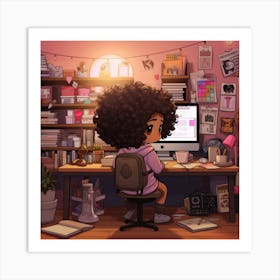Afro Girl At Desk Art Print