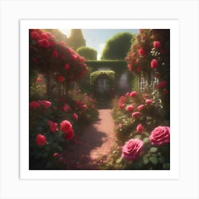 Pathway In Rose Garden Art Print