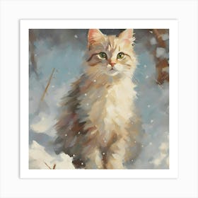 Cat In The Snow 1 Art Print