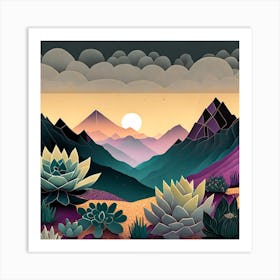 Firefly Beautiful Succulent Landscape With A Cinematic Mountain View Of A Dramatic Sunrise 1630 (3) Art Print