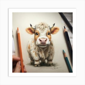 Cute Cow Drawing 2 Art Print