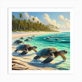 Turtles On The Beach 2 Art Print