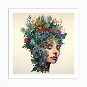 Woman's Head filled with Plants Art Print