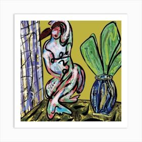 Woman And Plant Square Art Print