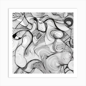 Wavy Sketch In Black And White Line Art 5 Art Print