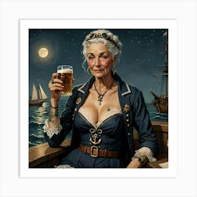 The Captain's Mom Is On Deck Having A Glass Of Ale Art Print