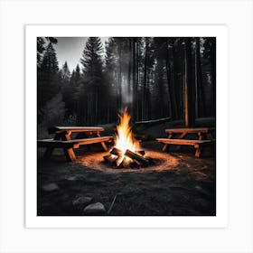 Campfire In The Woods 3 Art Print