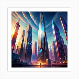 Silhouette Of A Person Standing Before A Futuristic Cityscape Art Print