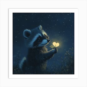 Curious Raccoon with Heart Leaf Backdrop 10 Art Print