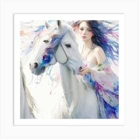 Two White Horses Art Print